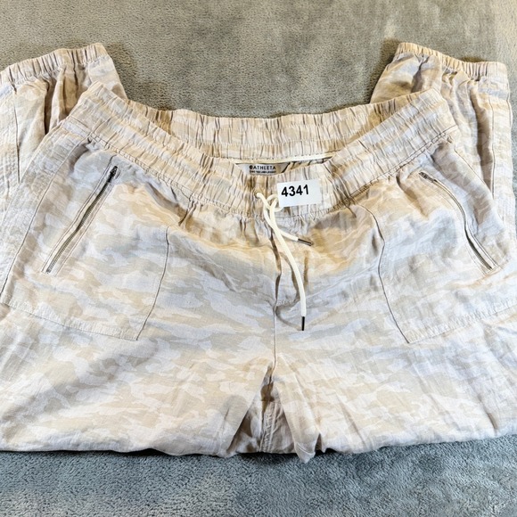 Athleta Pants - Athleta Cabo Tide Linen Jogger Women 22 Tan Camo Drawstring Elastic Waist Pants